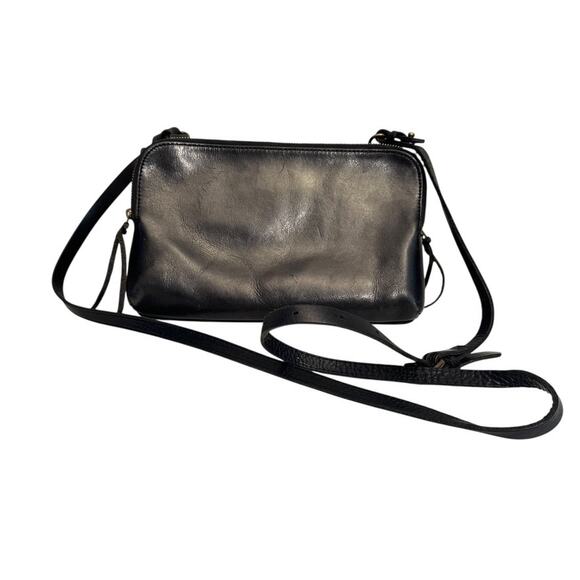 Madewell Black Leather Twin Zip Pouch Snap Bottom Crossbody Bag w/Mirror Preppy - Picture 2 of 16